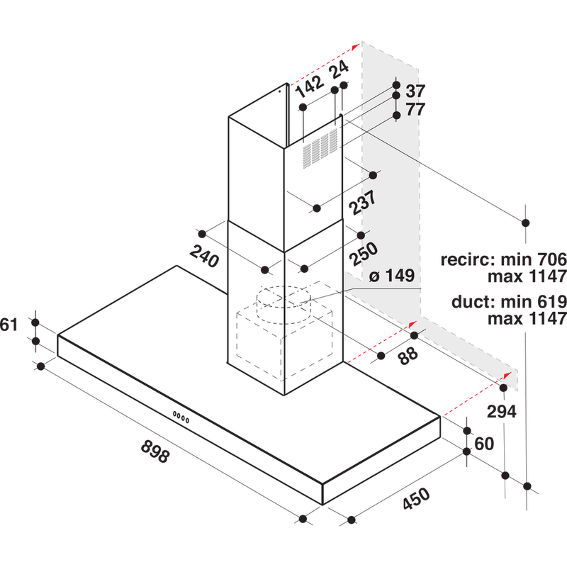 Whirlpool Campana Encastre AKR 559/3 IX Inox Wall-mounted Mecánico Technical drawing