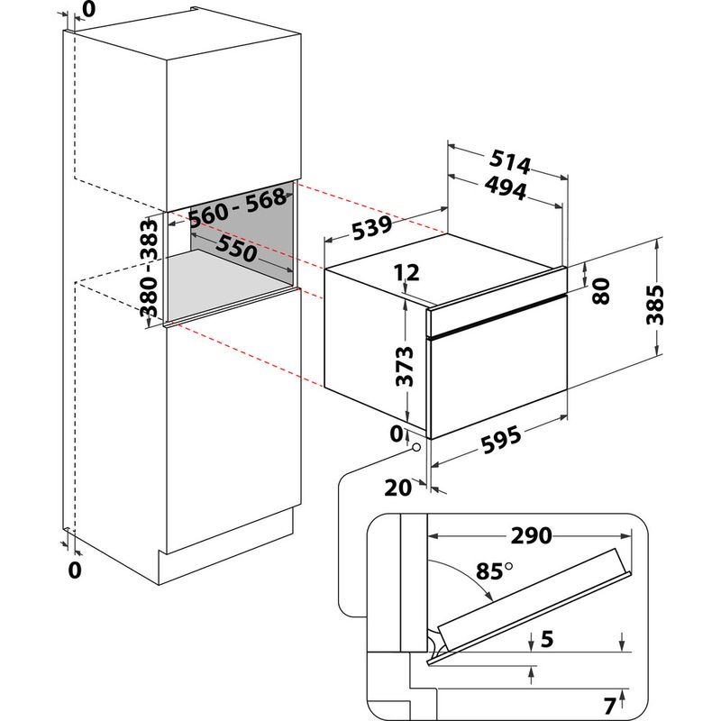 Whirlpool Microondas Encastre AMW 730/IX Acero inoxidable Electrónico 31 MW + Función Grill 1000.0 Technical drawing