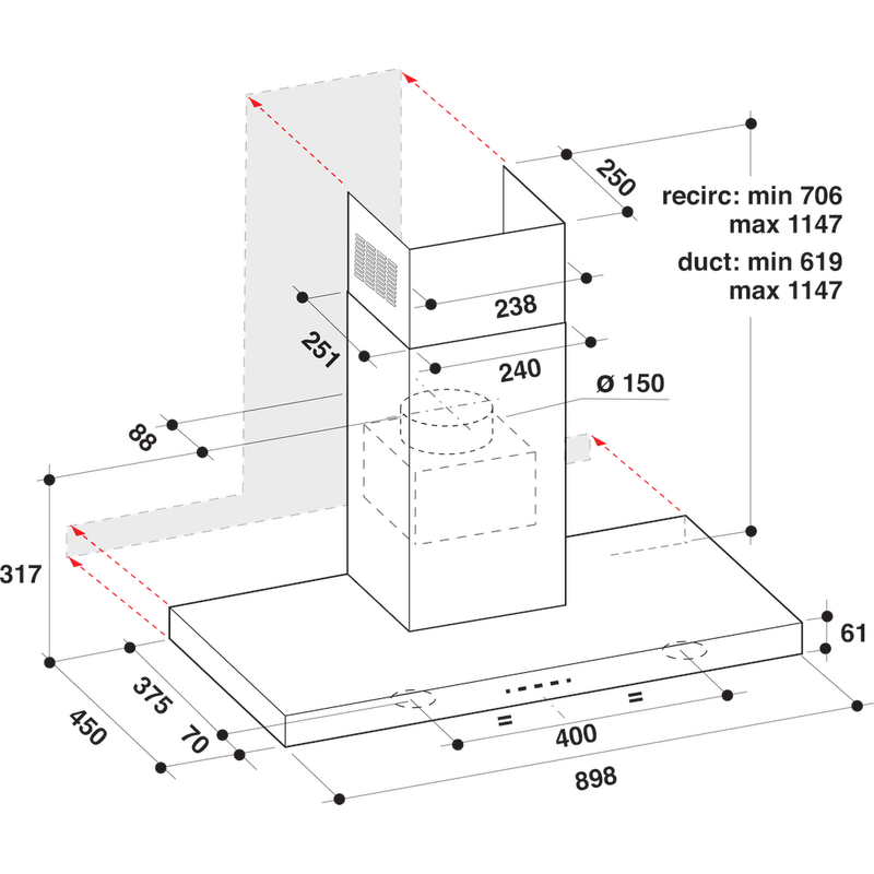 Whirlpool Campana Encastre AKR 759/1 IX Inox Wall-mounted Electrónico Technical drawing