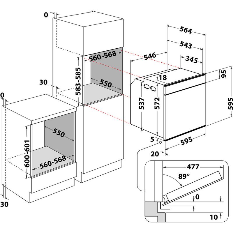Whirlpool Horno Encastre W7 OM4 4S1 H Eléctrico A + Technical drawing