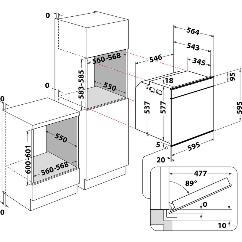 Whirlpool Horno Encastre W7 OS4 4S1 P BL Eléctrico A + Technical drawing