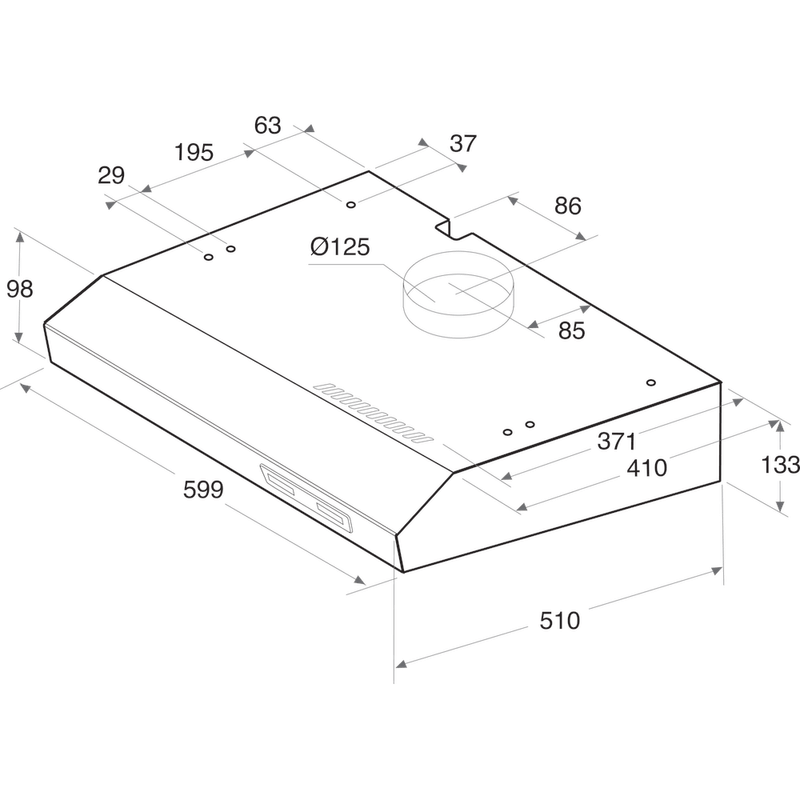 Indesit Campana Encastre ISLK 66 LS X Inox Libre instalación Mecánico Technical drawing