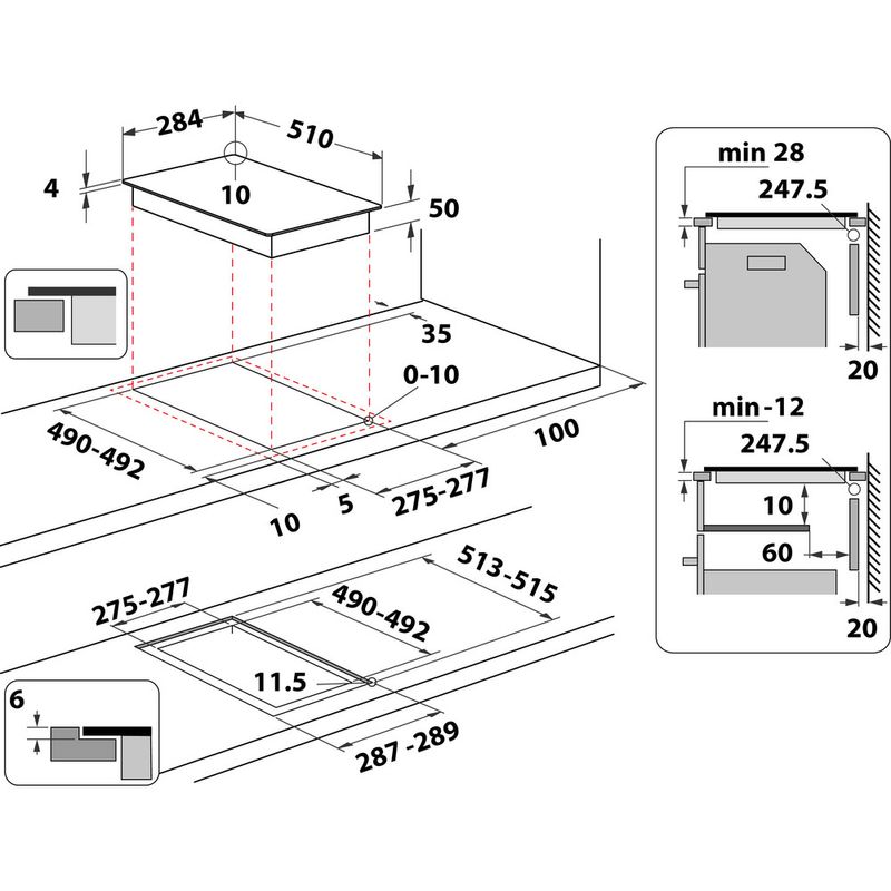 Whirlpool Encimera WS Q0530 NE Negro Induction vitroceramic Technical drawing
