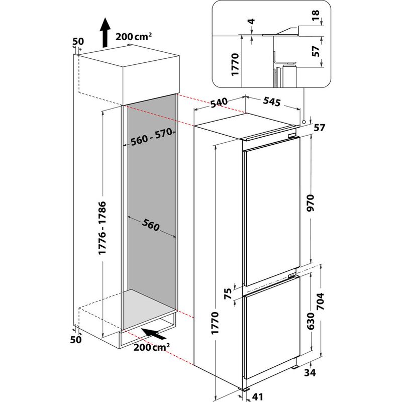 Whirlpool Combinación de frigorífico / congelador Encastre WHC18 T132 Blanco 2 doors Technical drawing