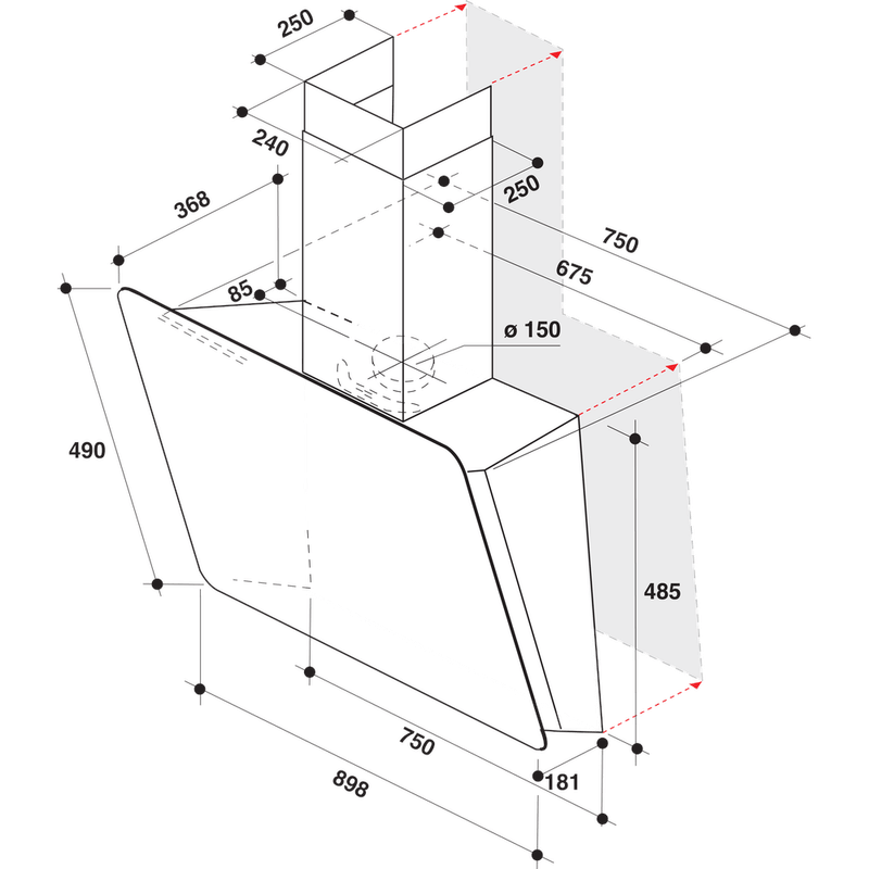 Whirlpool Campana Encastre WHVS 91F LT DP K Negro Wall-mounted Electrónico Technical drawing