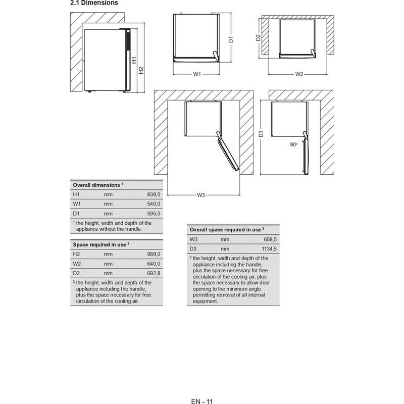 Whirlpool Congelador Libre instalación W55ZM 112 W 2 N Blanco Technical drawing