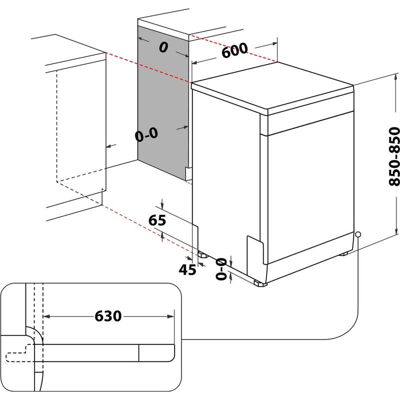 Whirlpool Lavavajillas Libre instalación W7F HS51 X Libre instalación B Technical drawing