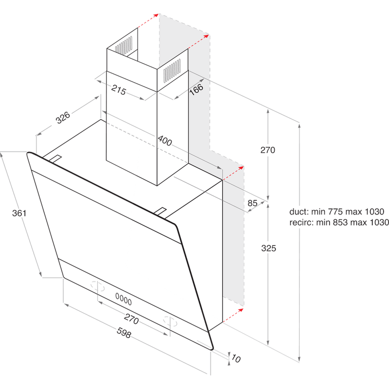 Indesit Campana Encastre IHVP 6.6 LM K Negro Wall-mounted Mecánico Technical drawing